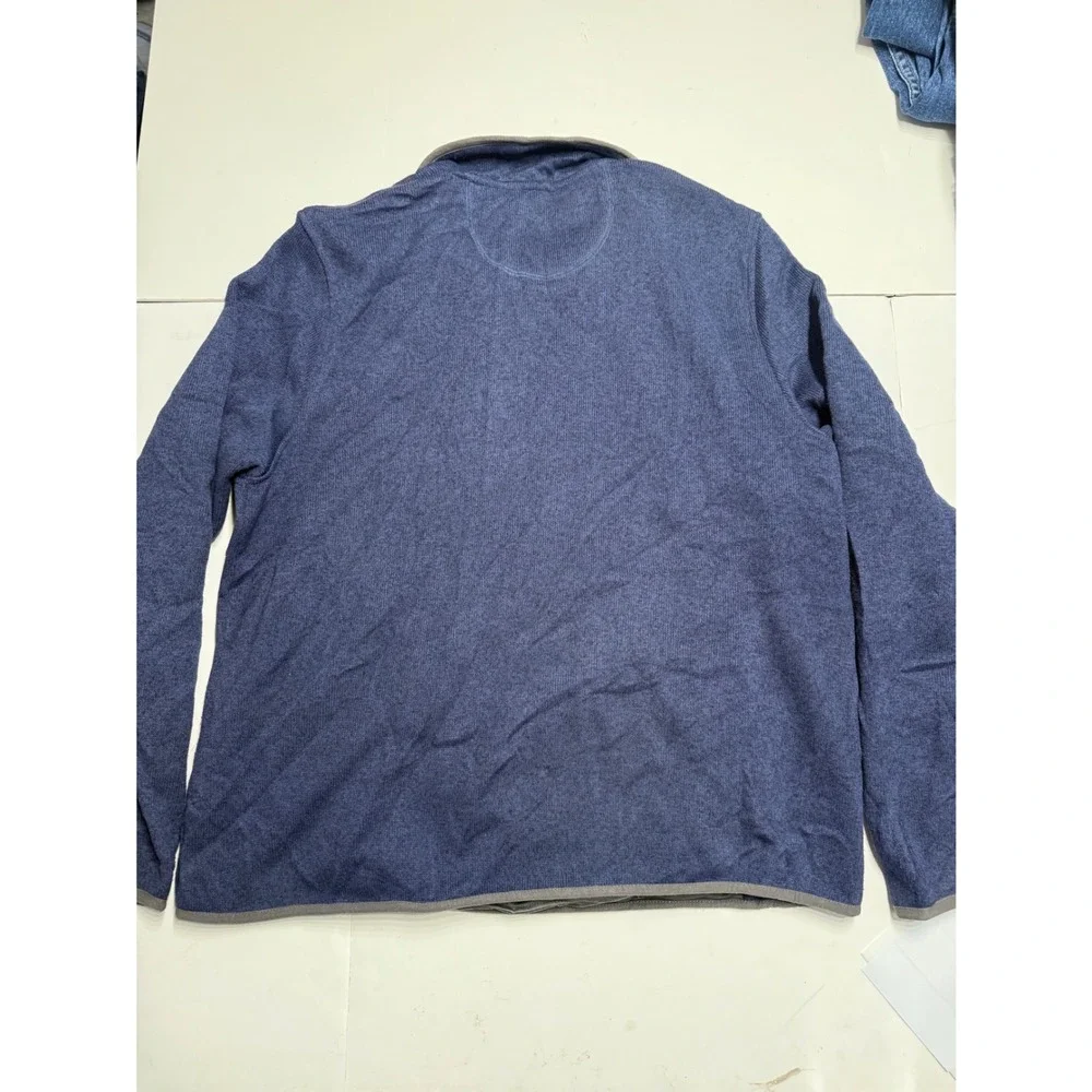LL Bean Sweater Fleece Pullover Mens Large Blue Snap Neck 293050 Heathered Knit